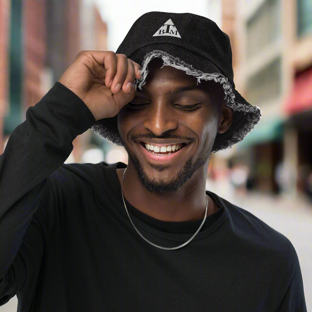 Distressed denim bucket hat